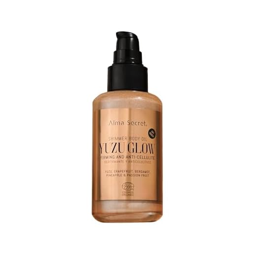 Aceite Corporal Hidratante Iluminador y Nutritivo Shimmer Yuzu Glow - Aceite Corporal con Brillo Champagne, Body Oil Reafirmante, Anticelulítico, Todo Tipo de Pieles, ECOCERT COSMOS ORGANIC 100 ml