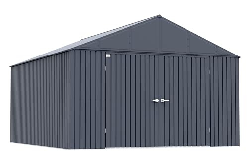 Image of Arrow Shed Elite 12' x 14' Tall Outdoor Steel Storage Shed with High Gable and Lockable Doors Storage Building, Anthracite
