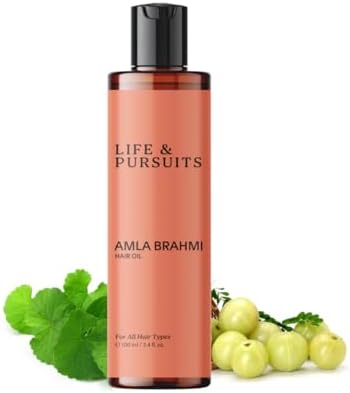 Life & Pursuits Amla Brahmi Hair Oil 100 ml, Ayurvedic Oil for Hair Growth Support, Hair Fall Due to Breakage, Weak Roots, Dry Frizzy Hair, Scalp Nourishment & Shine, Natural Hair Oil for Men & Women