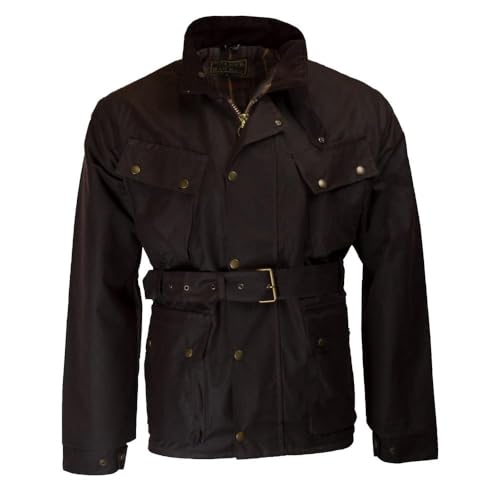 Veste cirée homme Explorer Walker & Hawkes manteau de coton huilé style motard ceinturé