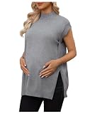 MakeMeChic Women's Maternity Mock Neck Sweater Vest Knit Fall Sweater Tops