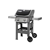 Weber Spirit II E-210 GBS Barbecue a Gas, 2 Bruciatori, Griglia di Cottura 51 x 46 cm, Termometro sul Coperchio, Ripiano Laterale Sinistro Laterali Ripiegabile, 4 Ruote, Nero/Grigio