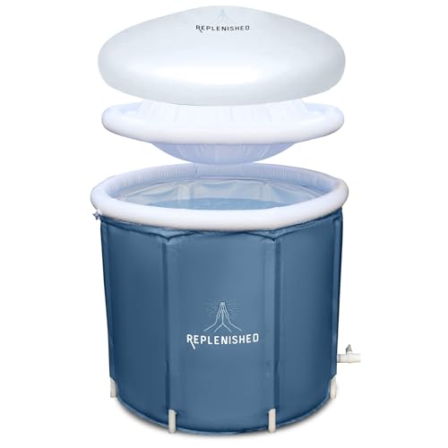 Replenished Portable Ice Bath Grey with Dome Lid,Ice Bath Tub for Cold Water Therapy, and Athletes, 370 Litre Cold Plunge Tub with Thermo Lid, Protective Cover and Thermometer