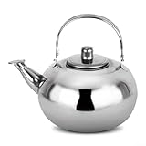 Yuanpgky Edelstahl-Teekessel mit hitzebeständigem Griff und integriertem Filter, sicheres Herdplatten-Design zum Aufbrühen von Kaffee oder Tee, ideal für Camping, Wandern, Angeln (16 cm)