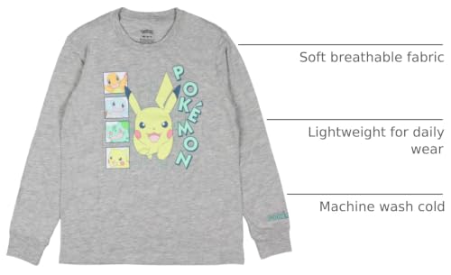 Image of Pokemon Card Game Shirt Girl's Characters Pastel Pikachu Tee T-Shirt Crewneck (X-Large) Grey
