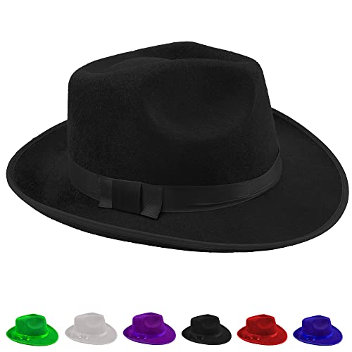 Carnavalife Sombrero Panamá Gangster para Adulto Niños Grandes, Fedora Trilby de 20s para Disfraces de Gatsby, Sombrero de Ala Ancha Hombre de Fieltro con Cintas de Satén, Talla única (Negro)
