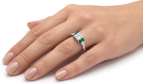 Image of Choose Your Gemstone Princess Shape Accented Engagement Ring 925 Sterling Silver Minimal Modern Design Birthday Gift Wedding Gift Side Stone Engagement Rings : US Size 4 to 12