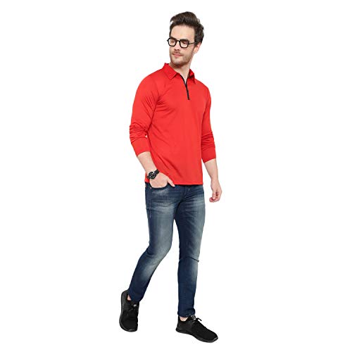 Image of Men's Cotton Blend Full Sleeve Zip Neck Polo T-Shirt (Pack of 1)