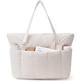 Narwey Work Tote Bags for Women, Large Puffer Teacher Laptop Tote Bag with Zip, Ladies Handbags Shoulder Bag for School College Shopping Work Travel Gym Beach (Beige)