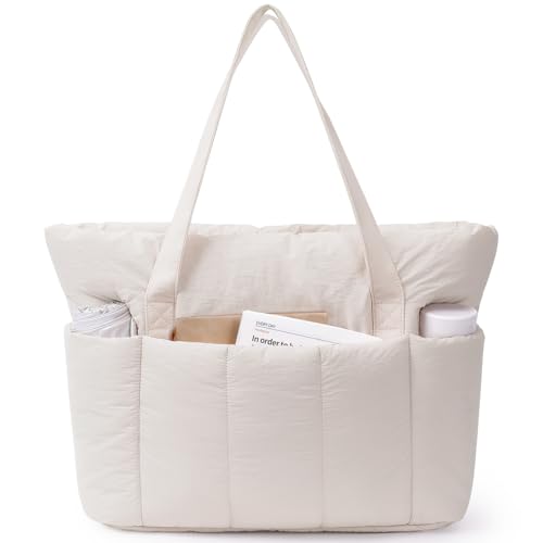 Image of Narwey Puffer Tote Bag for Women Girl, Puffy Travel Gym Shoulder Handbag