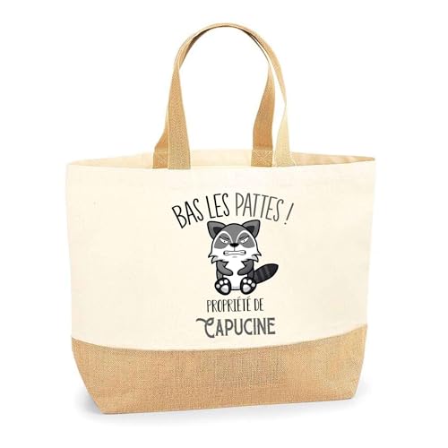 Sac jute Capucine Planetee grand cabas de courses en coton motif raton laveur