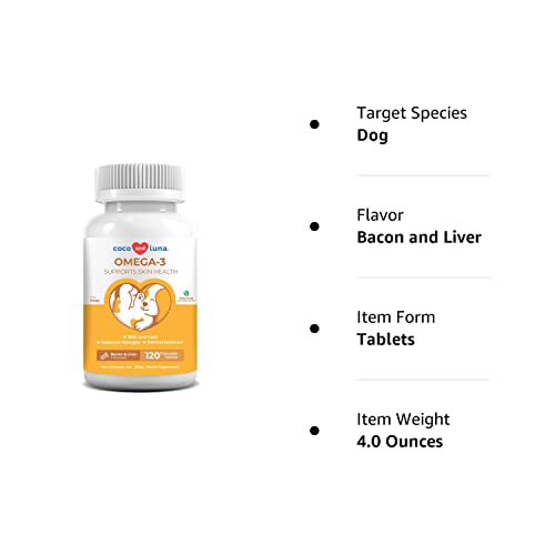 Omega 3 For Dogs With Salmon Oil For Dogs Skin And Coat - 120 Chewable Tablets - Fish Oil For Dogs With Omega 3 6 9, Epa & Dha Fatty Acids For Dog Shedding, Dry Skin & Heart Support #TOP6