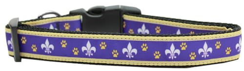Pet Dog and Cat Nylon Collar or Leash, 'Purple & Yellow Fleur De Lis' LG Collar