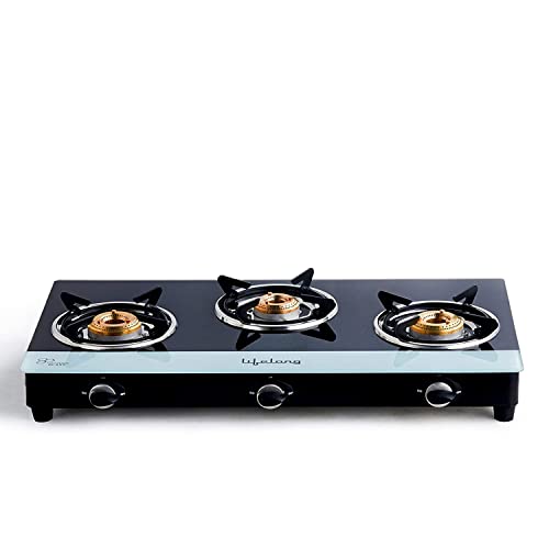 Lifelong LLGS311 Glass Top 3 Burner Gas Stove (Black and White) ISI