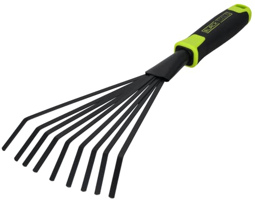 Black Tools® Garden - Escoba para Abanico de Hojas, Mango Antideslizante, Resistente a la corrosión, Longitud 40 cm, jardín, Cubo, jardineras de balcón, Camas