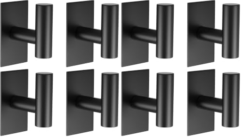 Image of VAEHOLD Wall Towel Hooks, Heavy Duty Sticky Holder Waterproof Towel Hooks for Hanging Coat, Clothes, Closet Hook Wall Mount for Kitchen (Black, 8 Pack)