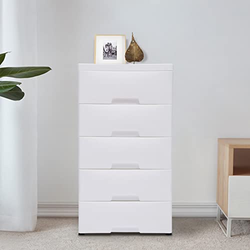 ZUANYAN White 5 Drawer Wardrobe Plastic Lockers with No Locks, Stackable Vertical Storage Tower Clothing Storage Cabinets, Organizer Units in Hallway Entrance Bedroom Lockers