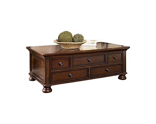 Signature Design by Ashley Porter Traditional Coffee Table with Storage, Rustic Brown