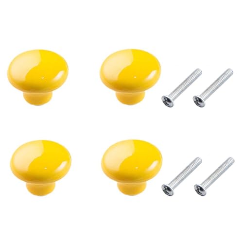 Image of Yesmin 4 Pcs Colored Ceramic Drawer Handles,Cute Cabinet Handles,Wardrobe Door Single Hole Handles,Bedroom,Living Room,Kitchen Furniture-Yellow