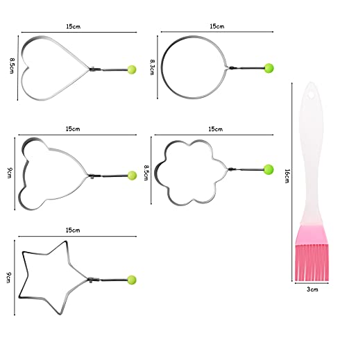 Foto von Suke Eier-Ringe, antihaftbeschichtet, 5 Stück, verschiedene Formen, Spiegeleier-Form, Omelett-Formen mit klappbaren Griffen, DIY-Küchenwerkzeuge für Bratpfannen (mit Ölpinsel)