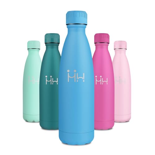 Botella Termica 500ml, Botella de Agua sin BPA, Cantimplora Acero Inoxidable Reutilizable con Doble Pared, A Prueba de Fugas, Termo Agua para Escuela, Oficina, Deporte, Senderismo, Viajes, Exterior