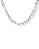 PAVOI Rhodium Plated Graduated Tennis Necklaces for Women - Cubic Zirconia Tennis Necklace for Brides & Bridesmaids - Simulated Diamond Chain Trendy Wedding Jewelry - 18 Inches