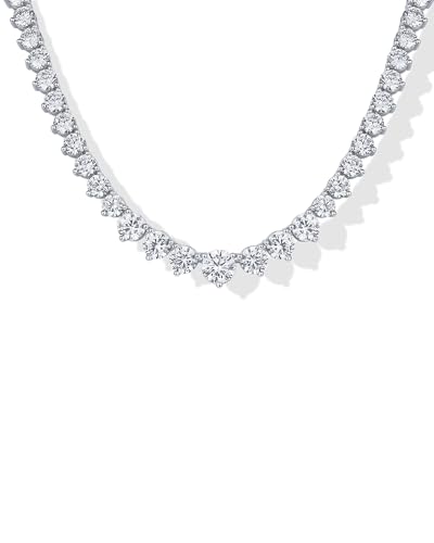 PAVOI Rhodium Plated Graduated Tennis Necklaces for Women - Cubic Zirconia Tennis Necklace for Brides & Bridesmaids - Simulated Diamond Chain Trendy Wedding Jewelry - 16 Inches