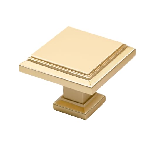 Alzassbg 1-1/4" Brushed Gold Square Cabinet Knobs 10 Pack, AL6071MGP