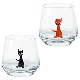 HeguSun 3D Drinking Glass Cup with Handmade Glass Cat Figurines Inside, Stemless Glass for Water,Wine,Milk,Beverages, Easter, Christmas, Birthday Gift (Cats)