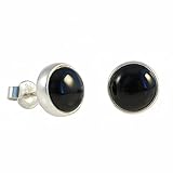 Echmeck Handmade Sterling Silver 925 Round Stone Stud Earrings for Women Men (Black Onyx - 9mm)