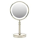Conair Reflections Double-Sided LED Lighted Vanity Makeup Mirror, 1x/10x magnification, Satin Nickel
