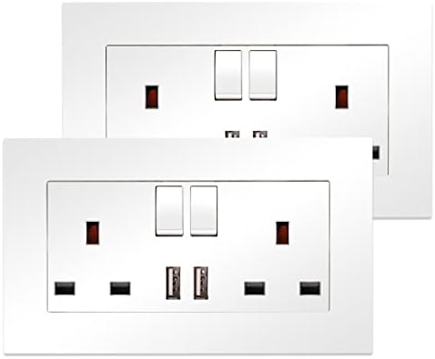 5 Pack CNBINGO Double Switched Power Socket with Dual USB Charging Ports (Type A and C), Black 13 Amp Electric Wall Socket