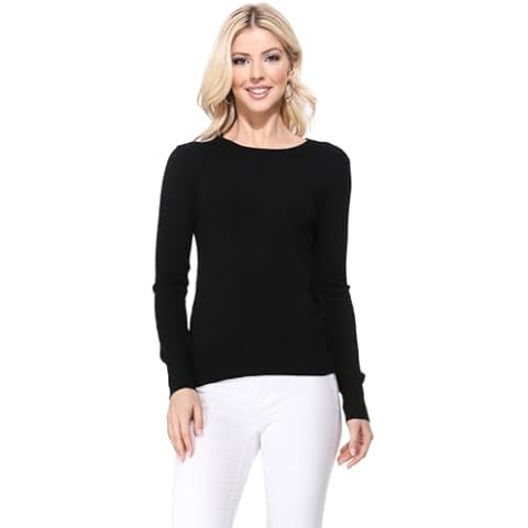 YEMAK Women's Long Sleeve Crewneck Casual Soft Knit Pullover T-Shirt Sweater MK5500-Black-S Cover