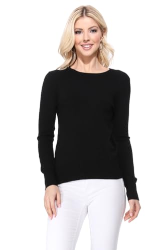 Image of YEMAK Women's Knit Sweater Pullover - Long Sleeve Crewneck Basic Classic Casual Knitted Soft Lightweight T-Shirt Top
