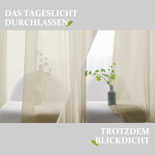 CUCRAF Transparente Gardinen mit ösen Vorhänge Wohnzimmer & Schlafzimmer, H195 x B140cm 2er Set Vorhänge Leinen… – Ansicht 5