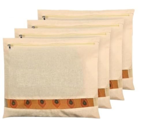 Cotton Saree Covers – 16 x 14 in, Wardrobe & Travel Storage Bags for Sarees, Lehengas & Dresses with Mesh Window (Cream) (4)-image-28