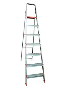 Smart Services - 8 Step Heavy Duty Multipurpose Foldable Step Ladder (8 Feet) with Aluminum Platform - Wide Anti Skid Step Ladder with Plastic Foot mats.