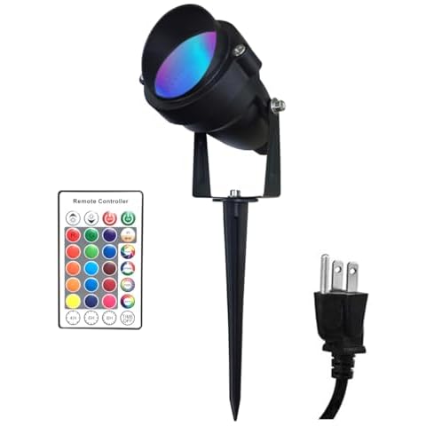 TOVEENEN Color LED Outdoor Landscape Spotlight 12W RGBW Waterproof Spot Lights for Yard House Halloween Christmas, Built-in Timer, 120V 12W Cover