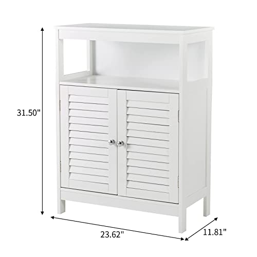 Hoorlang White Storage Cabinet For Bathroom, Living Room Or Kitchen Three Layers Storage Space And Two Door Design Easy Assembly Table Hlbc07W （White） #TOP5