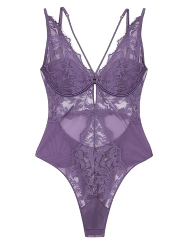 Women'secret Body Encaje y Tul aro y Relleno Morado Bodi modeladora, 95B para Mujer