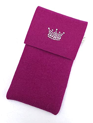 zigbaxx Handyhülle Handytasche Filz für Huawei Pura 70 Pro Ultra, Mate 30 40 50 Pro X2 X3, nova, P30 P40 P50 P60 Pro - Smartphone-Hülle handmade Woll-Filz Krone Strass pink schwarz beige grau braun