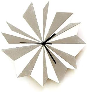 11½" Unique Handmade Wooden Wall Clock with Sparkling Colors by ardeola, Silver Clock, White Clock, Japandi Clock, Nordic Clock, Scandinavian Wall DEcor, Nordic Interior Decoration - Origami Silver