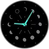 Gadpiparty Orologio da Parete Luminoso Fasi Lunari, Silenzioso senza Ticchettio, Vetro Nero Rotondo 30cm per Decorazione Soggiorno e Ufficio