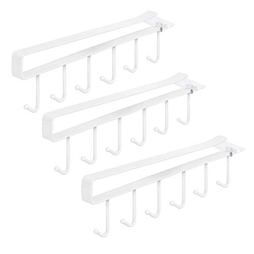 LATTCURE Lot de 3 Tasse mug Support sous Armoire étagère Tasse mug Cintre Crochets Cravate Ceintures Cintre Porte-Serviettes Organiseur de Stockage de Support de séchage Rack, sans percer (white-3w)