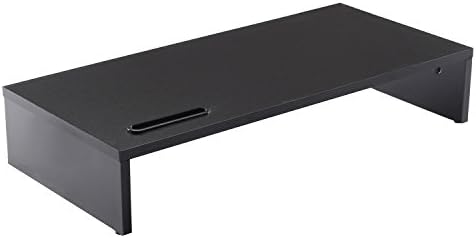 Ttap Black Wooden Monitor Single Shelf Stand Computer Laptop TV Screen Riser Desk Organiser 54cm L x 24.5cm D x 10.4cm H (with Smartphone Holder)