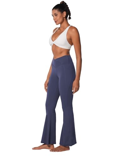 Sunzel Calça legging feminina rodada com bolsos Crossover Yoga com controle de barriga cintura alta