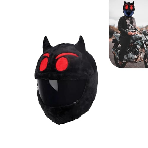 CyperFair Full Face Motorcycle Helmet Cover Scratch-Resistant Motorcycle Headgear Protective Cover Funny Cute Cartoon Fluffy Plush Helmet Decoration for Most Full Face Headgear (Red)