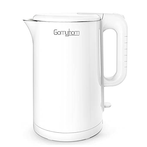 Electric Kettle 1.5L Hot Water Kettles Double Wall Stainless Steel Interior BPA-Free Cool Touch Electric Water Boiler 1500W with Overheating Protection, Boil Dry Protection Auto Shut-Off White