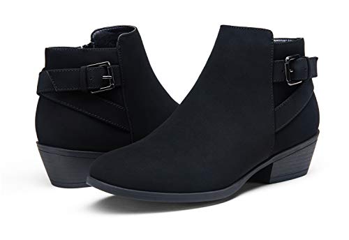 Vepose Women's 911 Ankle Boots, Chunky Low Heel Western Cowboy Booties, Black Nubuck, Size 8 Us -With Buckle Side Zipper(Cjy911 Black Nubuck 08) #TOP5