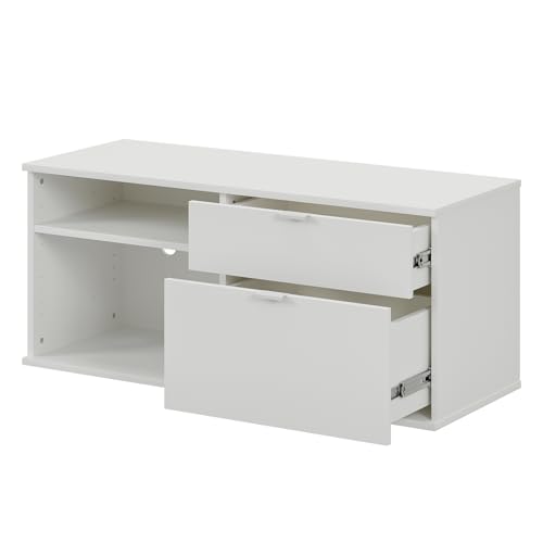 Image of Wakefit TV Unit | 1 Year Warranty | TV Stand Table, TV Unit for Living Room, TV Cabinet, Cabinet Engineered Wood Cabinet with 2 Drawers & 2 Shelves (Serendipity, Frosty White)